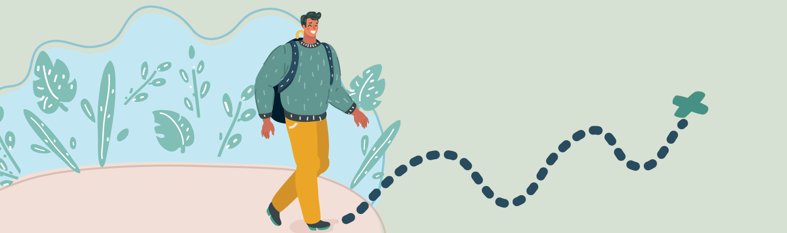 Illustration of hunter walking through the woods